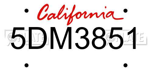5DM3851 California License Plate