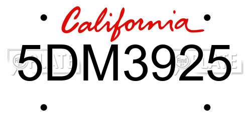5DM3925 California License Plate