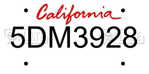 5DM3928 California License Plate