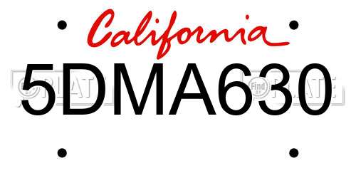 5DMA630 California License Plate