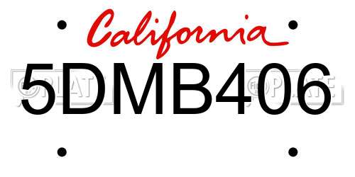 5DMB406 California License Plate