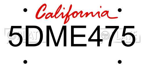 5DME475 California License Plate