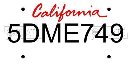 5DME749 California License Plate