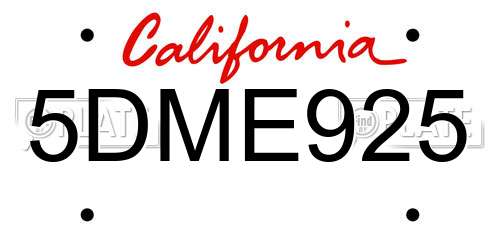 5DME925 California License Plate