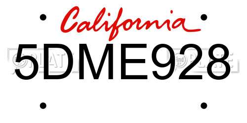 5DME928 California License Plate