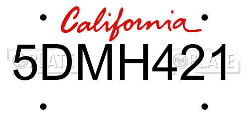 5DMH421 California License Plate