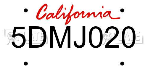 5DMJ020 California License Plate