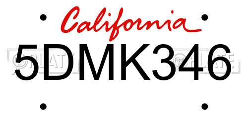 5DMK346 California License Plate