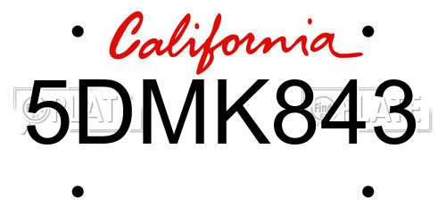 5DMK843 California License Plate