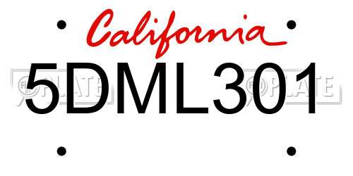 5DML301 California License Plate
