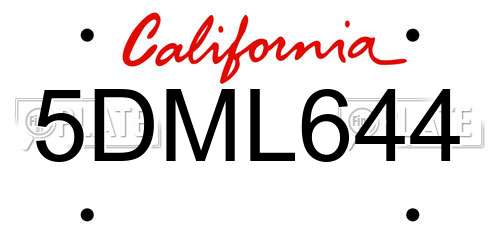 5DML644 California License Plate