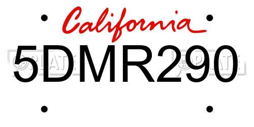 5DMR290 California License Plate