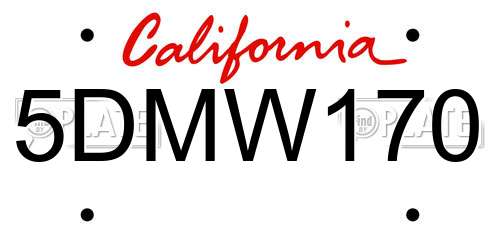 5DMW170 California License Plate