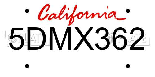 5DMX362 California License Plate