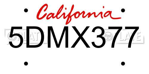 5DMX377 California License Plate