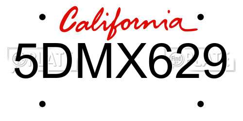 5DMX629 California License Plate