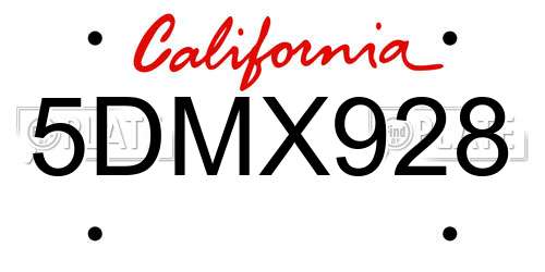 5DMX928 California License Plate