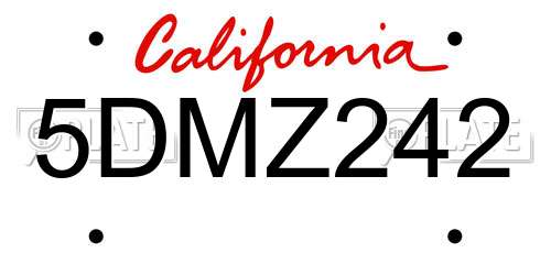 5DMZ242 California License Plate