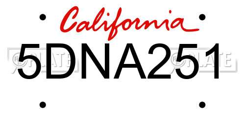 5DNA251 California License Plate