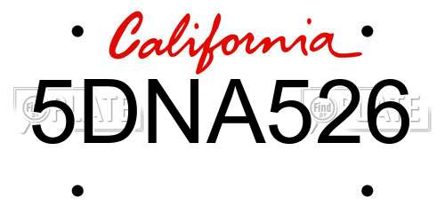 5DNA526 California License Plate