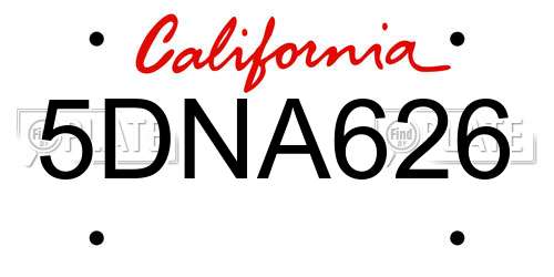 5DNA626 California License Plate