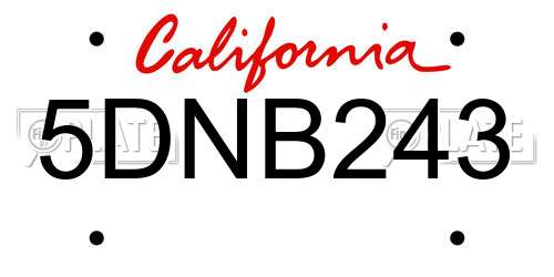 5DNB243 California License Plate