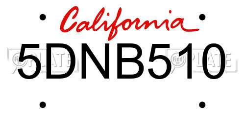 5DNB510 California License Plate