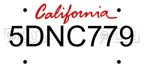 5DNC779 California License Plate