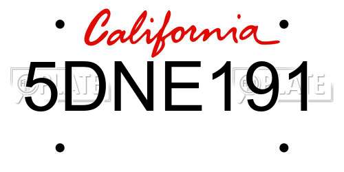 5DNE191 California License Plate