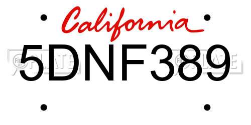 5DNF389 California License Plate