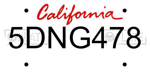 5DNG478 California License Plate