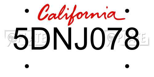 5DNJ078 California License Plate