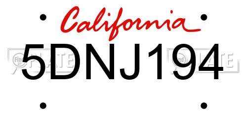 5DNJ194 California License Plate