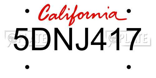 5DNJ417 California License Plate