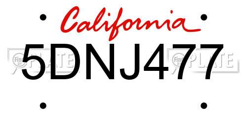 5DNJ477 California License Plate