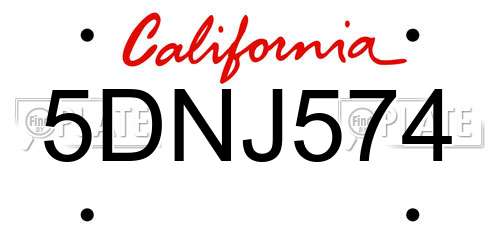 5DNJ574 California License Plate