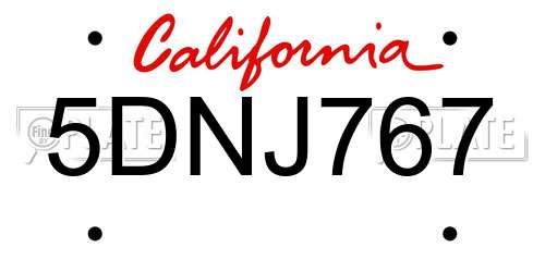5DNJ767 California License Plate