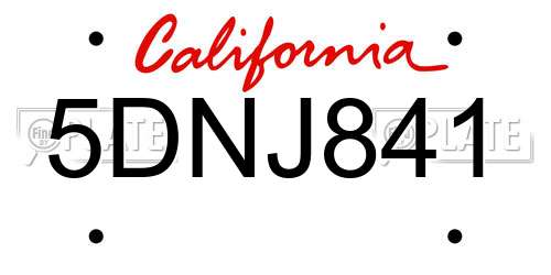 5DNJ841 California License Plate
