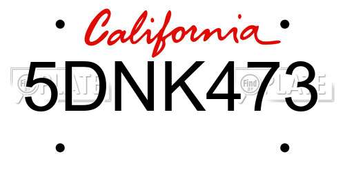 5DNK473 California License Plate