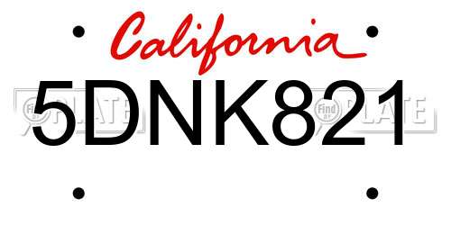 5DNK821 California License Plate
