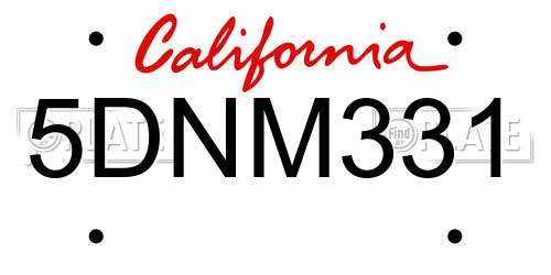 5DNM331 California License Plate