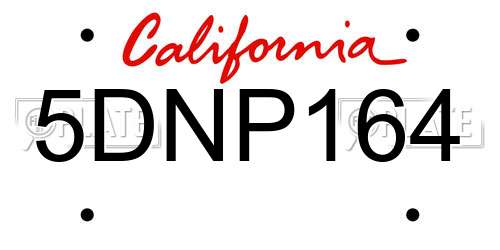 5DNP164 California License Plate