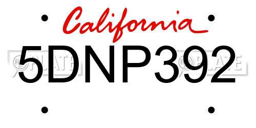 5DNP392 California License Plate