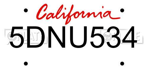 5DNU534 California License Plate