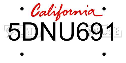 5DNU691 California License Plate