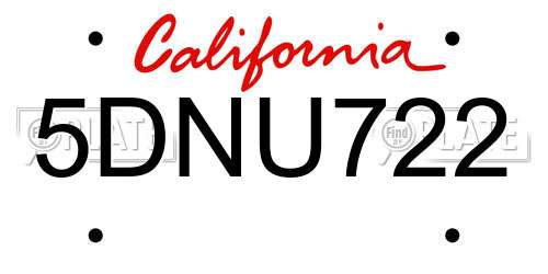 5DNU722 California License Plate