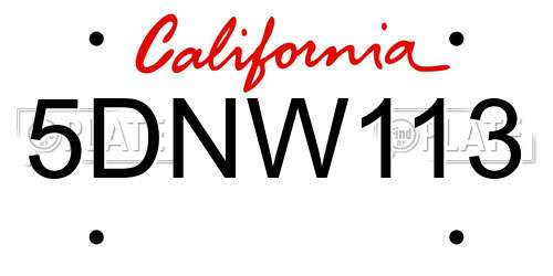 5DNW113 California License Plate