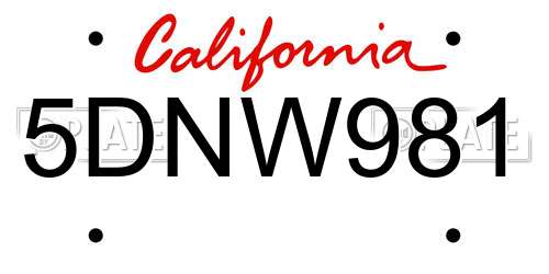 5DNW981 California License Plate