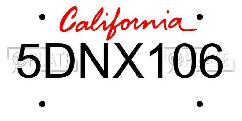 5DNX106 California License Plate