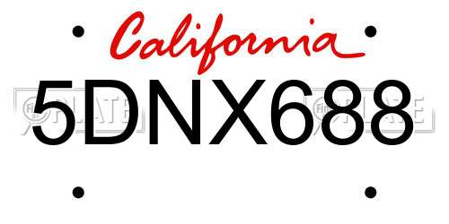 5DNX688 California License Plate